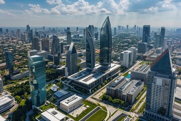 Obraz premium Stunning Aerial Perspective of Contemporary Architecture and Urban Skyline
