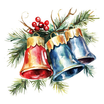 recommend clip art: Christmas Bells, watercolor drawing vector, high quality, isolated on a white background.