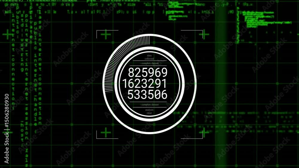 Poster circle appearance activating ring spinning and filling while numbers updating and visualizing load