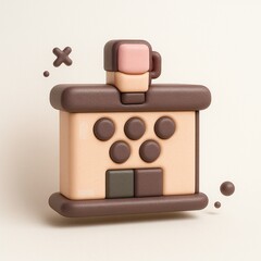 3D rendering of a brown house with a pink coffee cup on top, perfect for real estate and coffee shop branding.