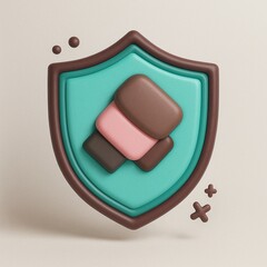3D shield with brown and pink rectangle suitable for branding, security, protection concepts, websites, or social media design elements.