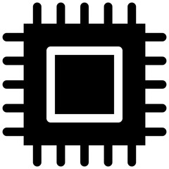 Micro Chip, Computer Chip Icon, Silhouette Style Isolated Vector Icon. 