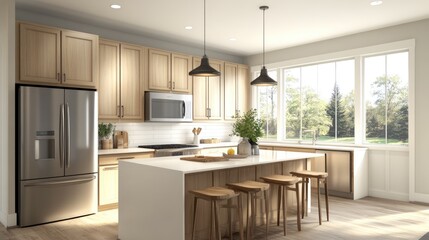 Fototapeta premium Modern Kitchen Design with Natural Light and Wooden Accents