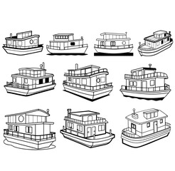 houseboat silhouette vector illustration
