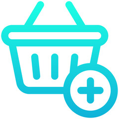 Shopping Basket Vector Icon, Add To Basket. Sopping Basket With Add Sign. Lineal gradient Style Isolated Vector Icon.	