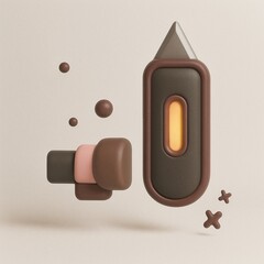 Brown and gray 3d object with a yellow light, ideal for modern technology, abstract concepts, innovation, science, and futuristic designs.