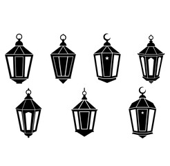 Islamic Lantern black silhouette vector