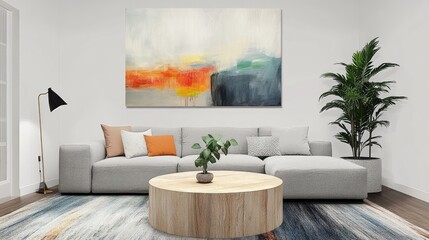 Abstract Landscape Painting in Modern Living Room Interior