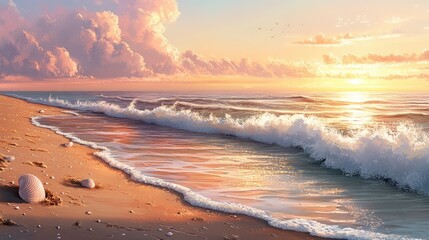 Seascape Sunset: Tranquil Beach at Golden Hour