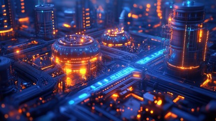 Futuristic Industrial Complex: A Cyberpunk Refinery