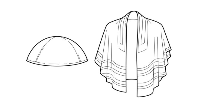 Shawl and kippah design in minimalist outline style  