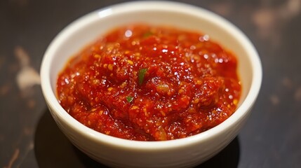 Delicious red spicy chili sauce in bowl perfect for asian cuisine recipes