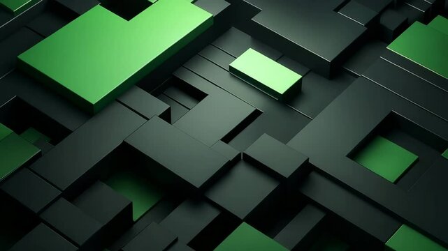 The geometric arrangement of dark and bright green blocks creates a striking abstract composition.background