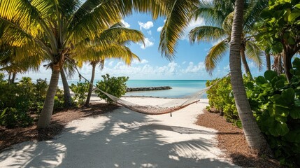 Tranquil Hammock Haven: Palm-Fringed Beach Paradise