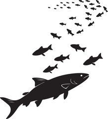 Fototapeta premium Group of Small Fish Swimming in Harmony Silhouette