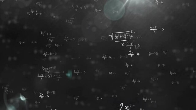 Opening void showing drifting dust fading chalk formulas and pulsing lens flare visualizing algebra