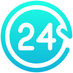 24 Hours Services Vector Icon, Silhouette Gradient Style Isolated Vector Icon. 