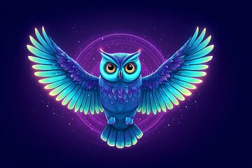 Obraz premium cosmic owl glowing with neon lights and particles