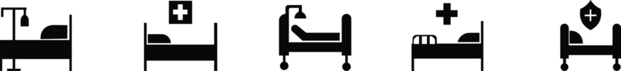 Obraz premium hospital bed icon set. Medicine concept. Vector can used for topics like healthcare, hospital, medical care recovery signs suitable for mobile app, website designs isolated on transparent background.
