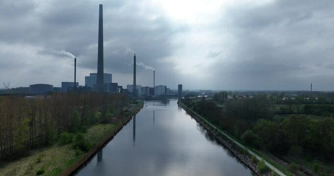 Power plant in Odense, Denmark, electricy generation, power and energy, Aerial drone view. Industrial site.