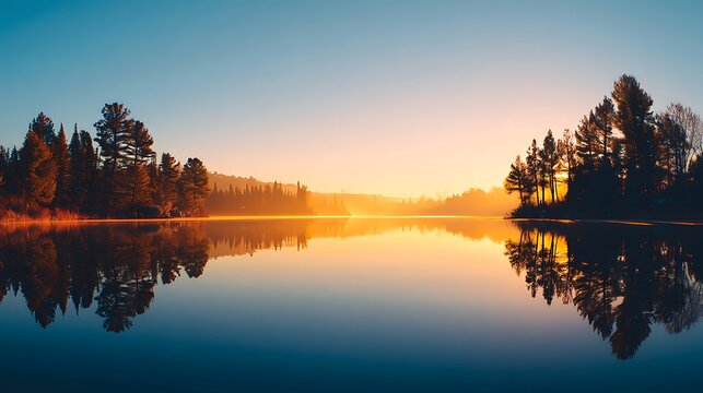 golden hour lake view with soft reflections