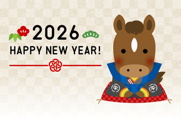 2026年　令和8年　午年の年賀状テンプレート