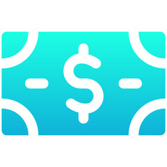 Dollar Banknote Vector Icon, Green Paper, Cash Note, Currency Dollar Icon. Silhouette Gradient Style Isolated Vector Icon. 