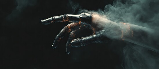 Naklejka premium Cyberpunk Hand Emerging from Smoke