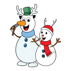 Cheerful snowman and reindeer characters sing joyfully while holding a speaker, spreading festive tunes and holiday cheer in a lively winter scene.
