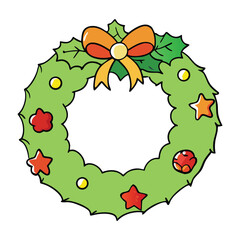 A festive watercolor Christmas wreath adorned with holly, pinecones, red berries, and ornaments, capturing holiday cheer in soft, elegant brushstrokes.
