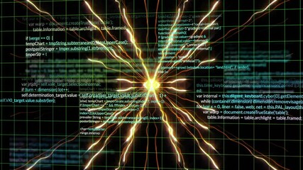 Yellow core appearing, golden filaments radiating and teal code moving showing network data pulses - Powered by Adobe