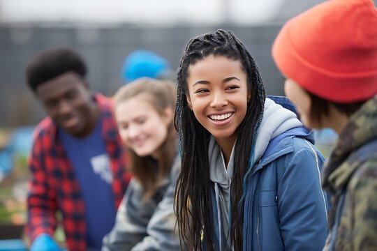 Group of diverse young people volunteering at community center