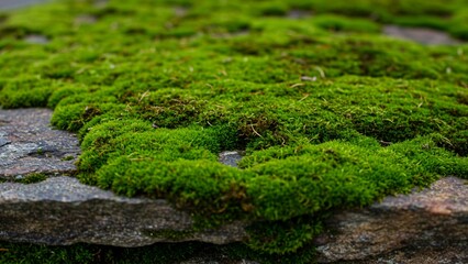 Obraz premium Green moss texture on old stone wall