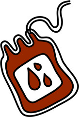 Cartoon illustration of a blood donation bag with drops