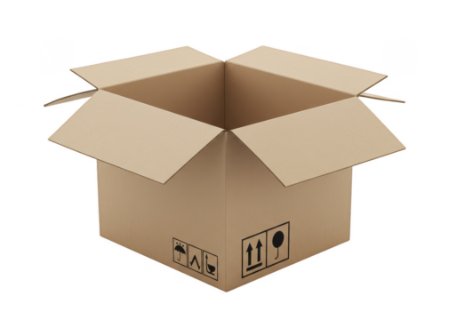 Isolated Open Empty Cardboard Box PNG Package Container Delivery