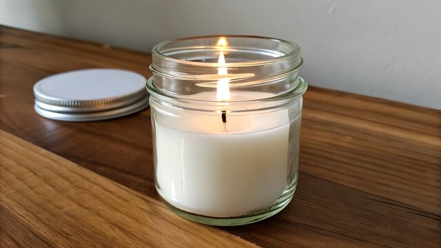 White Candle in Plain Glass Jar Centered Composition