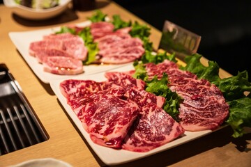 A Raw Japanese Wagyu Platter Ready for BBQ