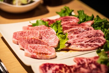 A Raw Japanese Wagyu Platter Ready for BBQ