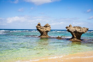 Heart Rock Formations at Kouri Island Shoreline, Okinawa, Japan
