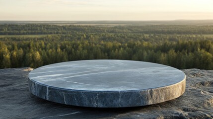 Fototapeta premium Marble Podium on Rock with Forest Backdrop for Product Showcase