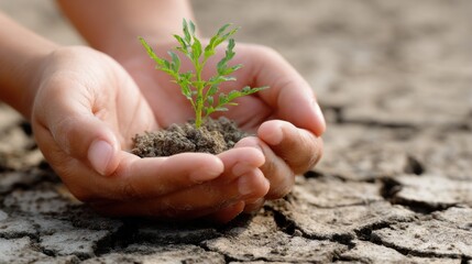 A person is holding a small plant in their hands