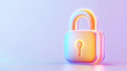 Digital Padlock Symbol with Neon Lighting for Cyber Security Concepts