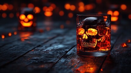 Glowing Skull Cocktail in Glass for Spooky Halloween Party