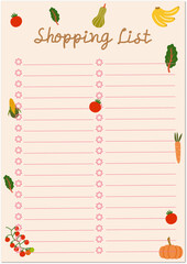 Cute Vegetable Shopping List Template with Hand Drawn Icons – Printable Grocery Planner. Perfect for printable planners, grocery lists, menu planning, or meal prep.

