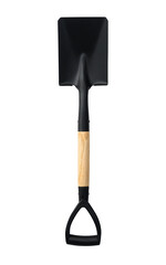 Flat shovel with wooden handle isolated on transparent background
