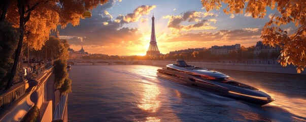 Luxury Yacht Cruise at Sunset in Paris
