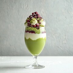 Layered Matcha Parfait with Mochi and Cranberries