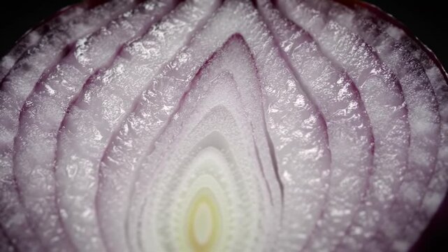 Close Up Show Of Fresh Juicy Red Onion Half Cut Macro