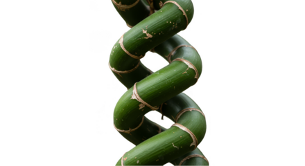 Isolated Photo of a Spiraling Green Bamboo Stem on a Black Background
