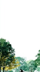 Obraz premium Tranquil Park Scene Lush Green and Yellow Trees in Sunlight